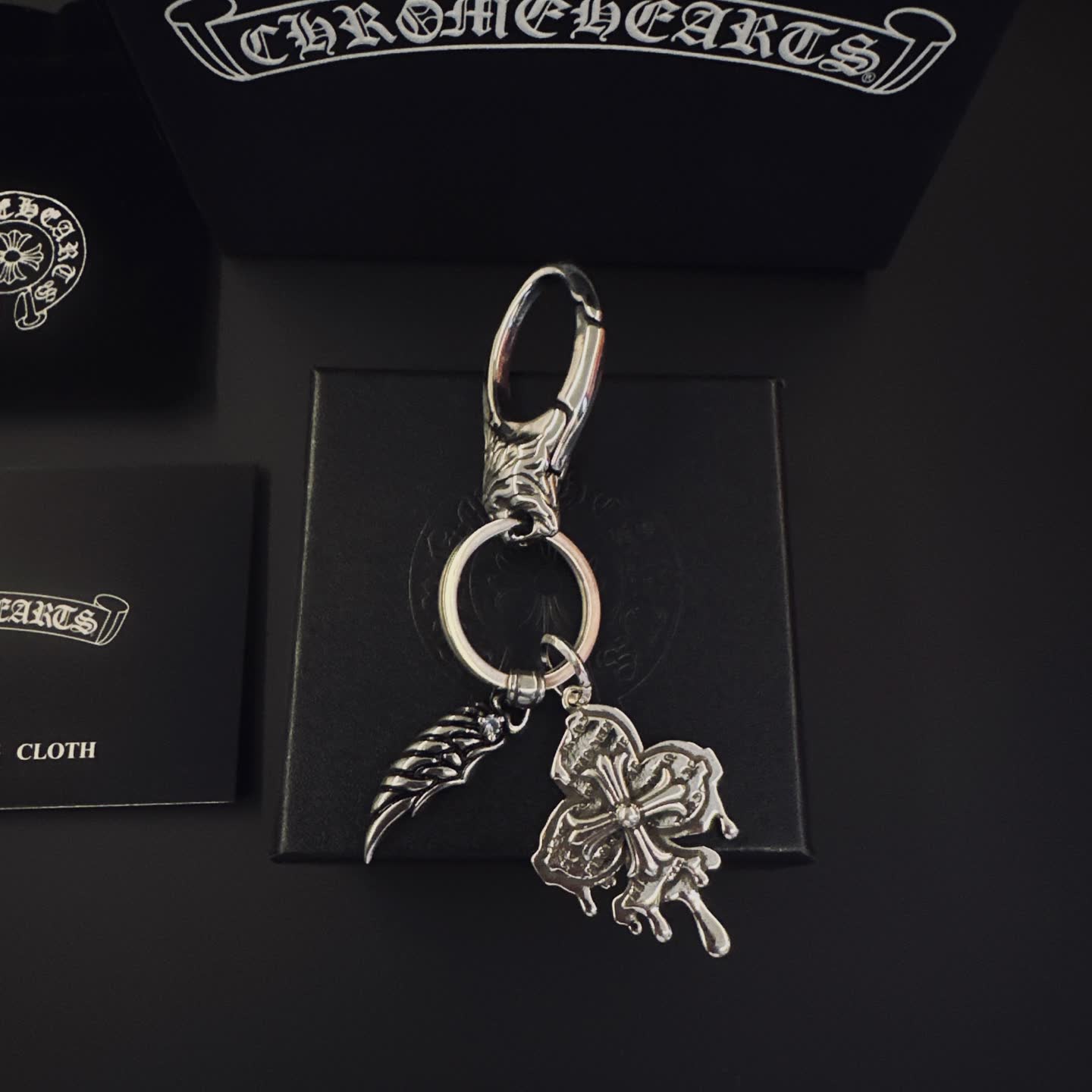 Chrome Hearts Silver Keychain with Wing and Butterfly Charms